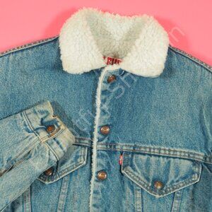 Vintage Levis Jacket Womens XS Kids L Blue Type 3 Denim Trucker Sherpa Snap 80s